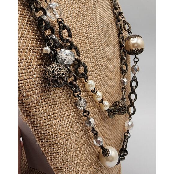 White House Black Market Multi-Strand Necklace Faux Pearls 80s Madonna Style - Picture 3 of 5